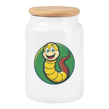 Ver de terre mignon Kawaii dessin animé Clipart Animal de compagnie - Boîte à biscuits avec couvercle en bois - blanc - Devant