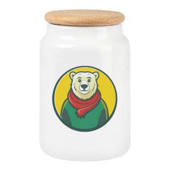 Polar Bear Cute Kawaii Cartoon Clipart Pet Animal - Cookie Jar with Wooden Lid - white - Front