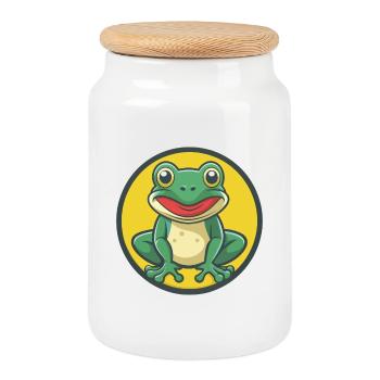 Frosch Niedlich Kawaii Cartoon Clipart Haustier Tier - Keksdose mit Holzdeckel - Weiß - Vorne