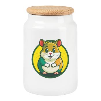 Hamster Cute Kawaii Cartoon Clipart Pet Animal - Cookie Jar with Wooden Lid - white - Front