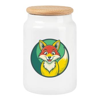 renard mignon kawaii dessin animé clipart animal de compagnie - Boîte à biscuits avec couvercle en bois - blanc - Devant