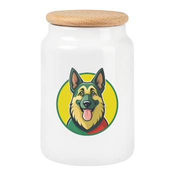 German Shepherd Dog Cute Kawaii Cartoon Pet Animal - Cookie Jar with Wooden Lid - white - Front