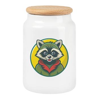 Raccoon Cute Kawaii Cartoon Clipart Pet Animal - Cookie Jar with Wooden Lid - white - Front