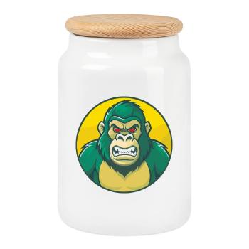 Gorilla Niedliche Kawaii Cartoon Clipart Haustier Tier - Keksdose mit Holzdeckel - Weiß - Vorne