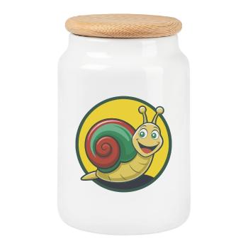 Snail Cute Kawaii Cartoon Clipart Pet Animal - Cookie Jar with Wooden Lid - white - Front