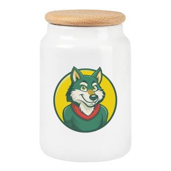 Wolf Niedlich Kawaii Cartoon Clipart Haustier Tier - Keksdose mit Holzdeckel - Weiß - Vorne