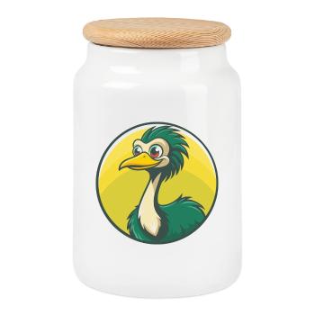 Emu mignon Kawaii dessin animé Clipart Animal de compagnie - Boîte à biscuits avec couvercle en bois - blanc - Devant