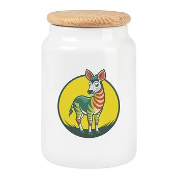 Okapi Cute Kawaii Cartoon Clipart Pet Animal - Cookie Jar with Wooden Lid - white - Front