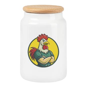 Rooster Cute Kawaii Cartoon Clipart Pet Animal - Cookie Jar with Wooden Lid - white - Front