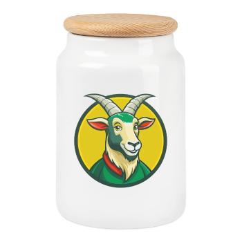 Goat Cute Kawaii Cartoon Clipart Pet Animal - Cookie Jar with Wooden Lid - white - Front