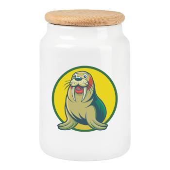 Walross niedliche Kawaii Cartoon Clipart Haustier Tier - Keksdose mit Holzdeckel - Weiß - Vorne