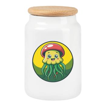 Méduse mignon Kawaii dessin animé Clipart Animal de compagnie - Boîte à biscuits avec couvercle en bois - blanc - Devant