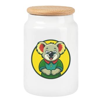 Koala Cute Kawaii Cartoon Clipart Pet Animal - Cookie Jar with Wooden Lid - white - Front