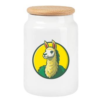 Llama Cute Kawaii Cartoon Clipart Pet Animal - Cookie Jar with Wooden Lid - white - Front