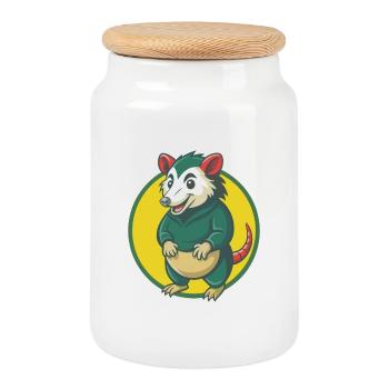 Possum Cute Kawaii Cartoon Clipart Pet Animal - Cookie Jar with Wooden Lid - white - Front