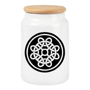 Fleur celte et talisman noir - Boîte à biscuits avec couvercle en bois - blanc - Devant