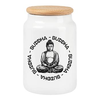 Buddha - Buddha - Buddha Liebe - Keksdose mit Holzdeckel - Weiß - Vorne