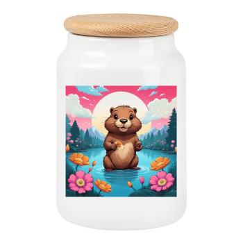 Bieber am See - Cookie Jar with Wooden Lid - white - Front