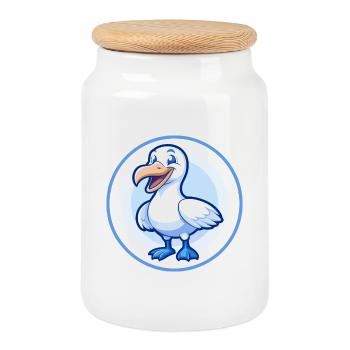 Albatross Blue Kawaii Cartoon Character Clipart - Cookie Jar with Wooden Lid - white - Front