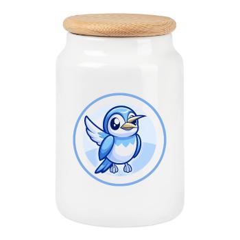 mangeur d’abeilles bleu kawaii dessin animé personnage clipart - Boîte à biscuits avec couvercle en bois - blanc - Devant