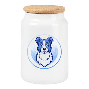 Border Collie chien bleu Kawaii personnage de dessin animé - Boîte à biscuits avec couvercle en bois - blanc - Devant