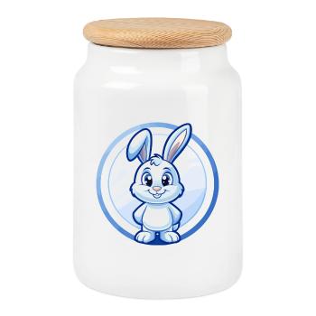 Lapin Bleu Kawaii Dessin Animé Personnage Clipart Animal de compagnie - Boîte à biscuits avec couvercle en bois - blanc - Devant