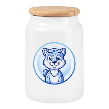 Cheetah Blue Kawaii Cartoon Character Clipart Pet - Cookie Jar with Wooden Lid - white - Front