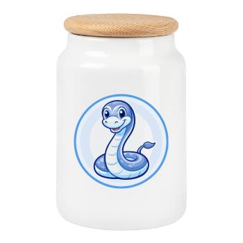 Anaconda Blue Kawaii Cartoon Character Clipart Pet - Cookie Jar with Wooden Lid - white - Front