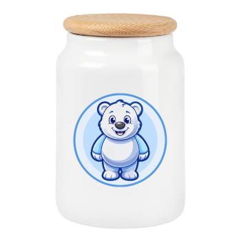 Bear Blue Kawaii Cartoon Character Clipart Pet - Cookie Jar with Wooden Lid - white - Front