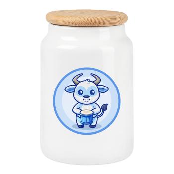 Bongo Bleu Kawaii Dessin Animé Personnage Clipart Animal de compagnie - Boîte à biscuits avec couvercle en bois - blanc - Devant