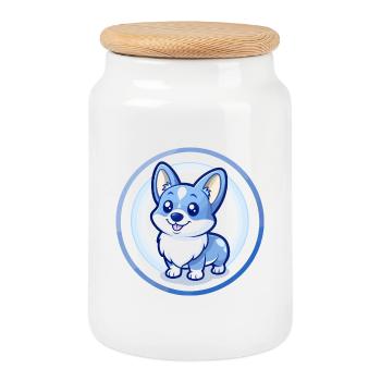 Corgi Dog Blue Kawaii Cartoon Character Clipart - Cookie Jar with Wooden Lid - white - Front