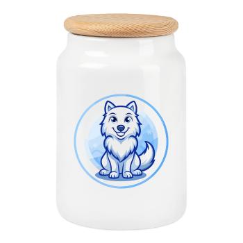 Loup Arctique Bleu Kawaii Dessin Animé Personnage Clipart - Boîte à biscuits avec couvercle en bois - blanc - Devant