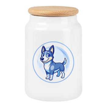 Australischer Kelpie Hund Blau Niedliches Kawaii Cartoon Haustier - Keksdose mit Holzdeckel - Weiß - Vorne