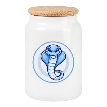 Kobra Blau Kawaii Cartoon Figur Clipart Haustier - Keksdose mit Holzdeckel - Weiß - Vorne