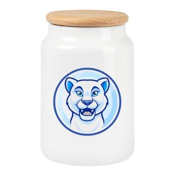Cougar Bleu Kawaii Dessin Animé Personnage Clipart Animal de compagnie - Boîte à biscuits avec couvercle en bois - blanc - Devant