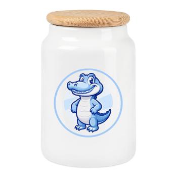 Crocodile Bleu Kawaii Dessin Animé Personnage Clipart - Boîte à biscuits avec couvercle en bois - blanc - Devant