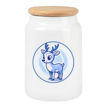 Deer Blue Kawaii Cartoon Character Clipart Pet - Cookie Jar with Wooden Lid - white - Front