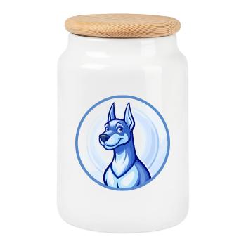 Dobermann Hund Blau Niedlich Kawaii Cartoon Clipart Haustier - Keksdose mit Holzdeckel - Weiß - Vorne