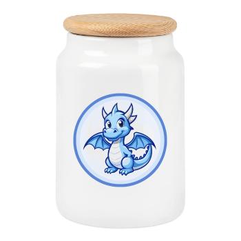 Drache Blau Kawaii Cartoon Figur Clipart Haustier - Keksdose mit Holzdeckel - Weiß - Vorne