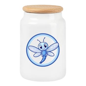 Libelle Blau Kawaii Cartoon Charakter Clipart - Keksdose mit Holzdeckel - Weiß - Vorne