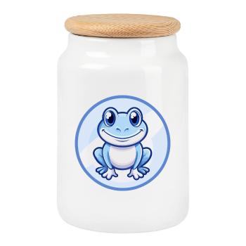 Frosch Blau Kawaii Cartoon Figur Clipart Haustier - Keksdose mit Holzdeckel - Weiß - Vorne