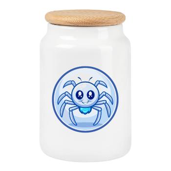 araignée bleu kawaii dessin animé personnage clipart animal de compagnie - Boîte à biscuits avec couvercle en bois - blanc - Devant