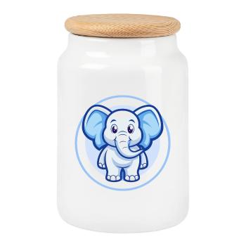 Elefant Blau Kawaii Cartoon Figur Clipart Haustier - Keksdose mit Holzdeckel - Weiß - Vorne