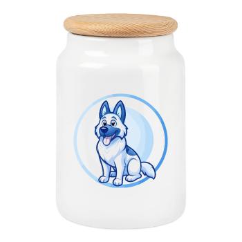 German Shepherd Dog Blue Kawaii Cartoon Character - Cookie Jar with Wooden Lid - white - Front