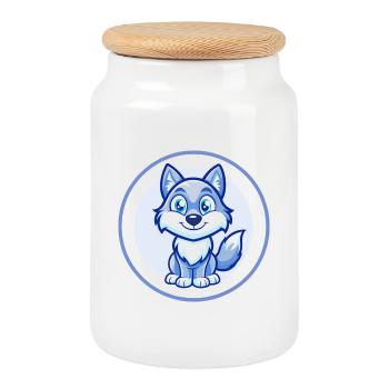 Wolf Blau Kawaii Cartoon Figur Clipart Haustier - Keksdose mit Holzdeckel - Weiß - Vorne