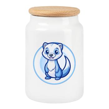 Furet Bleu Kawaii Dessin Animé Personnage Clipart Animal de compagnie - Boîte à biscuits avec couvercle en bois - blanc - Devant