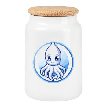 Tintenfisch Blau Kawaii Cartoon Figur Clipart Haustier - Keksdose mit Holzdeckel - Weiß - Vorne