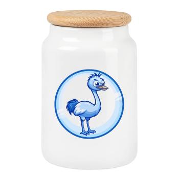 Emu Bleu Mignon Kawaii Dessin Animé Personnage Clipart Animal de compagnie - Boîte à biscuits avec couvercle en bois - blanc - Devant