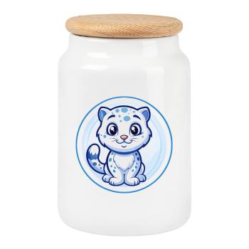 Schnee Leopard Blau Kawaii Cartoon Figur Clipart - Keksdose mit Holzdeckel - Weiß - Vorne
