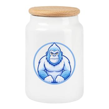 Gorilla Blau Kawaii Cartoon Figur Clipart Haustier - Keksdose mit Holzdeckel - Weiß - Vorne